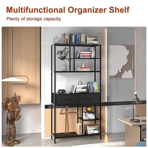 Tall Bookshelf Industrial Display Standing Shelf Units File Cabinet with Drawers