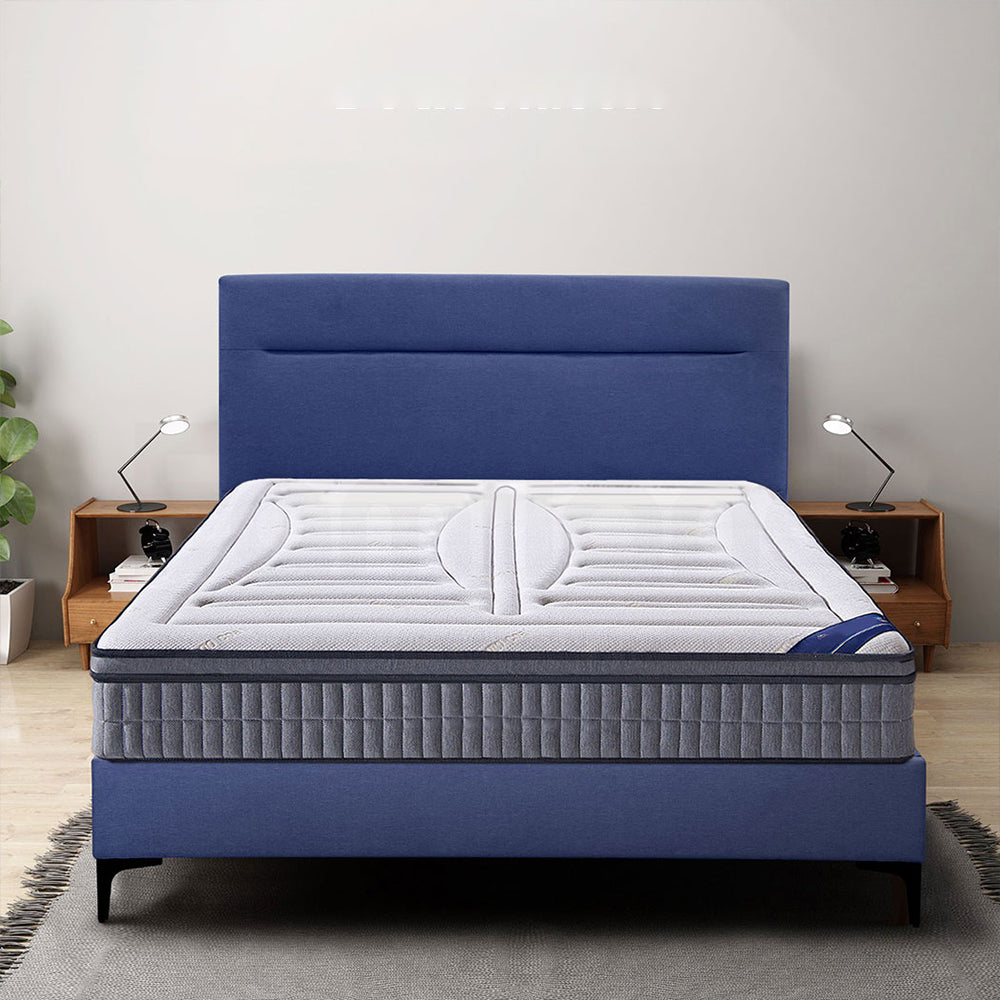 Familand Queen Size Platform Bed Frame Upholstered Headboard in Blue