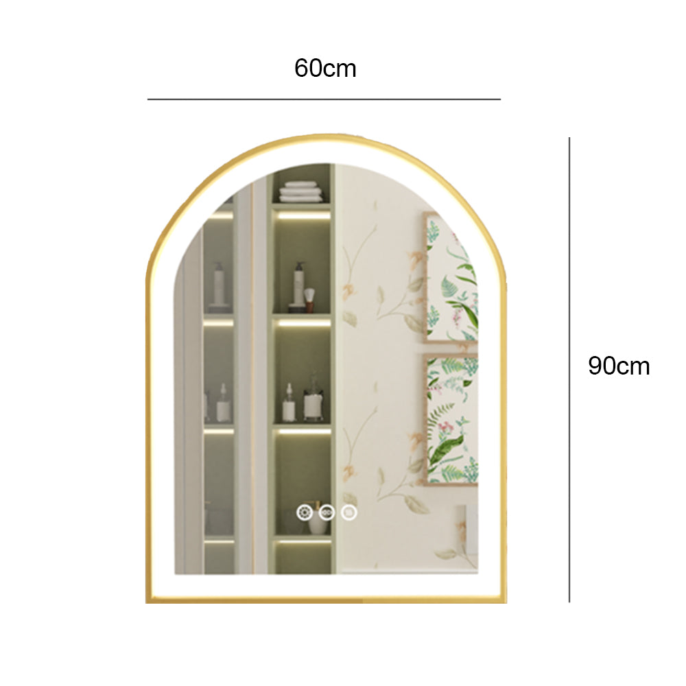 Large Arch LED Bathroom Mirror Anti-fog Thick Gold Aluminum Frame Makeup Mirror