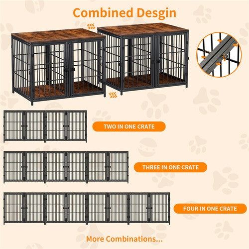 4 Doors Ultra Thicken Dog Crate Cage End Table Divided Dog Puppy Kennel f/ 2 Dog