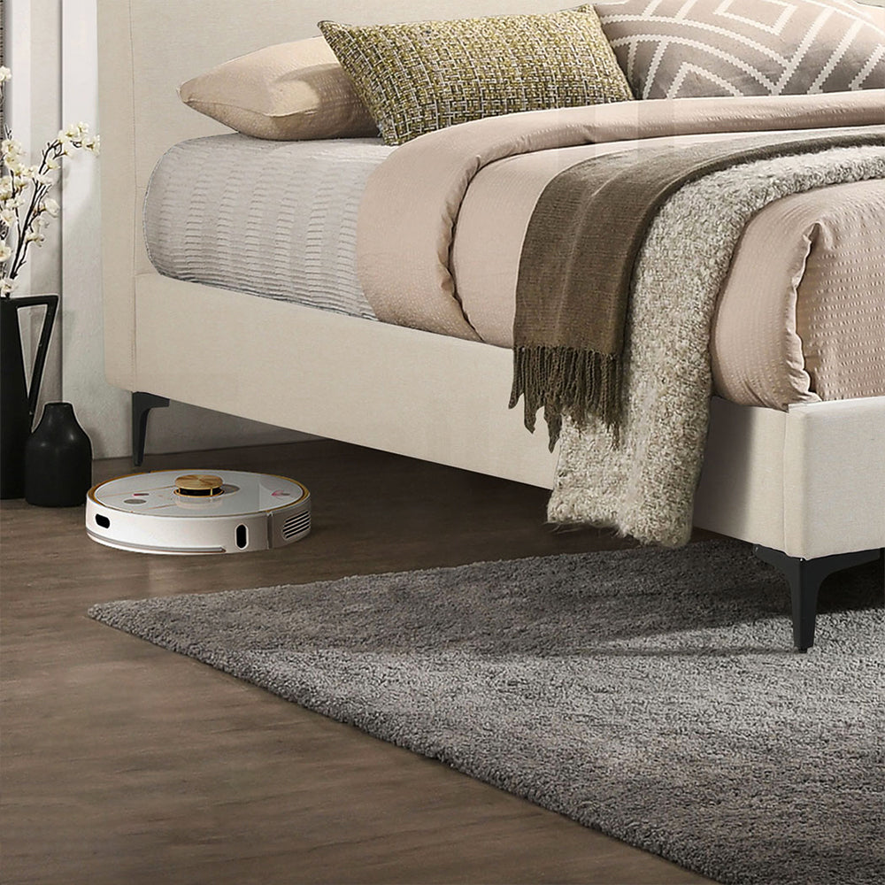 Familand Queen Size Platform Bed Frame Upholstered Headboard in Cream