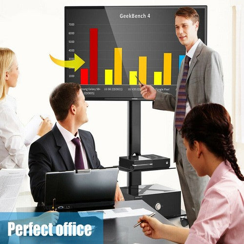 Rolling Trolley TV Floor Stand Portable Television w /Swivel VESA Bracket 32-70"