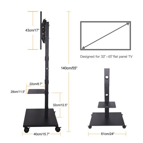 Rolling Trolley TV Floor Stand Portable Television w /Swivel VESA Bracket 32-70"
