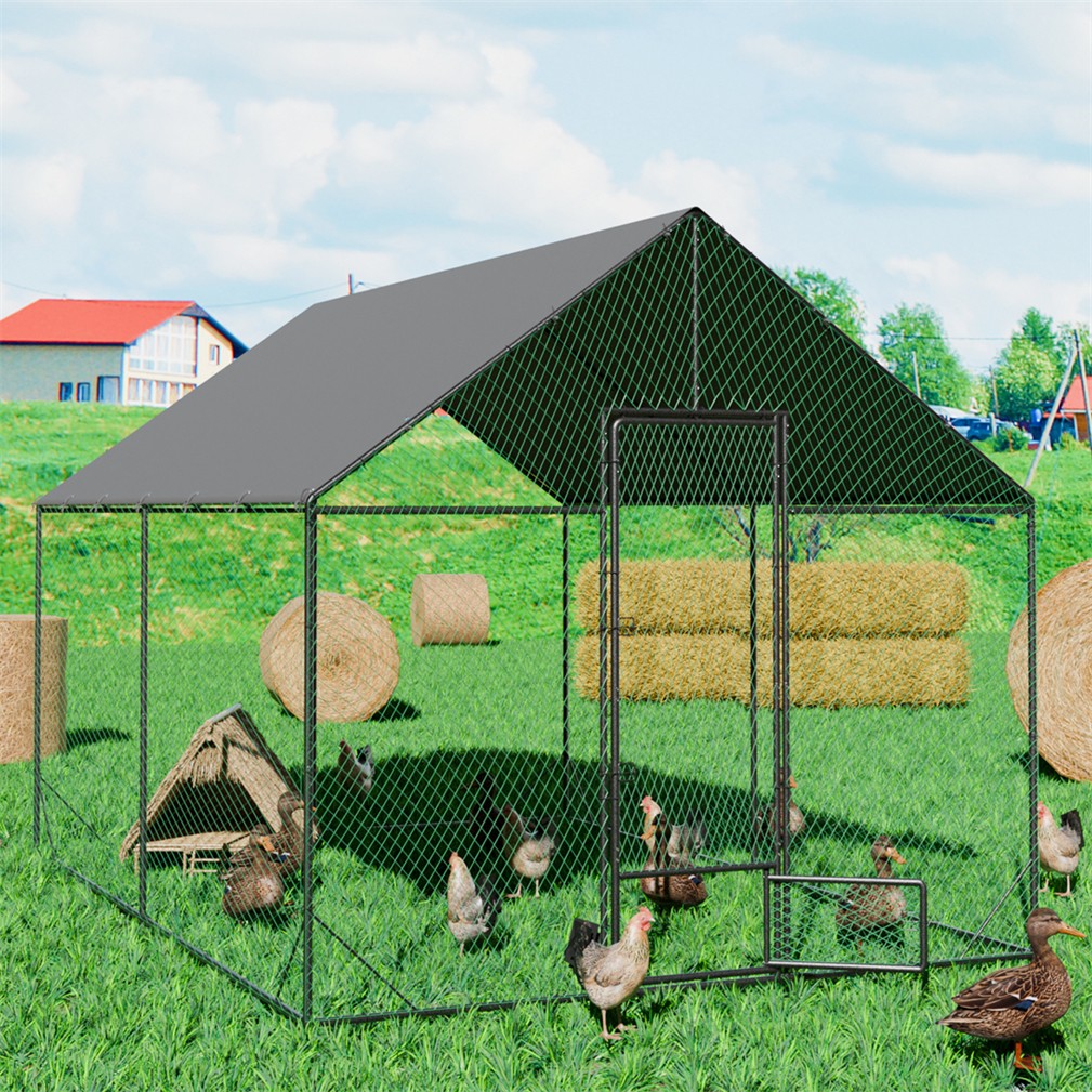 Sturdy Chicken Coop Walk-in Chicken Run Coop Metal Frame 2.7M Height