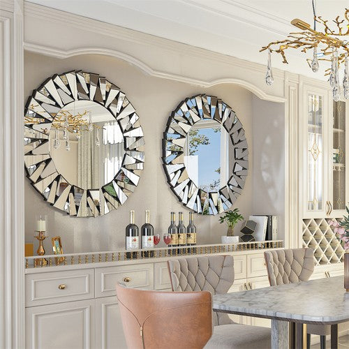 80CM Large Decorative Mirror Unique 3D Starburst Wall Mirror with Beveled Edge