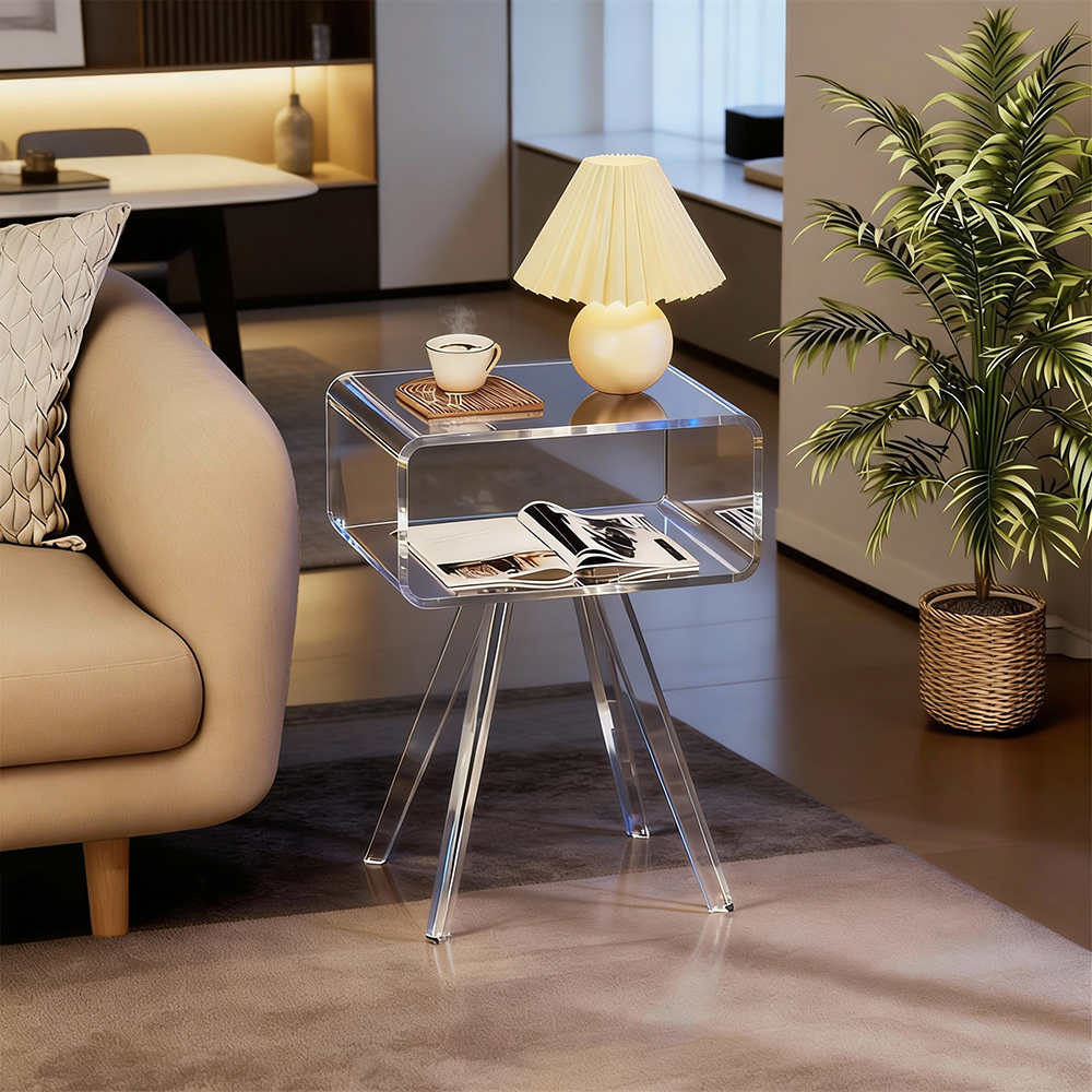 Acrylic Side Table,Bedside Table Nightstand for Bedroom Living Room