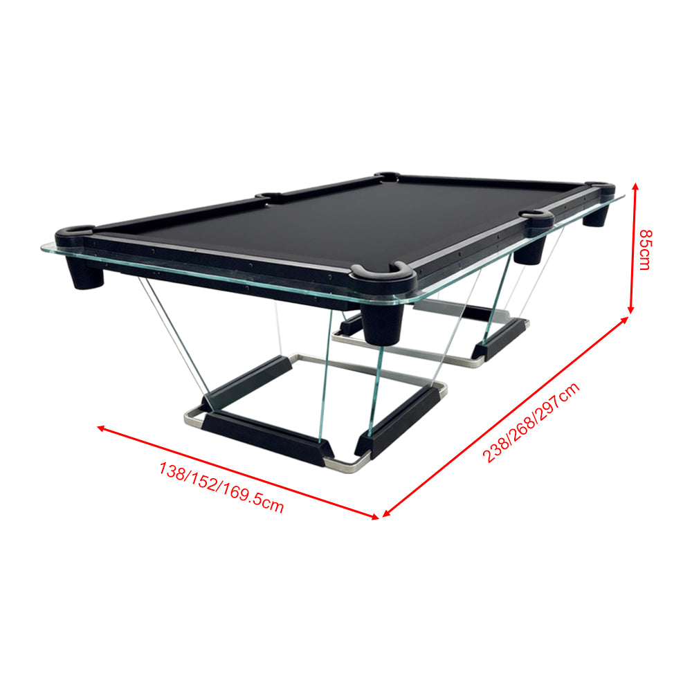 Eeeza Sleek and Stylish Billiard Table with Glass Leg Frame