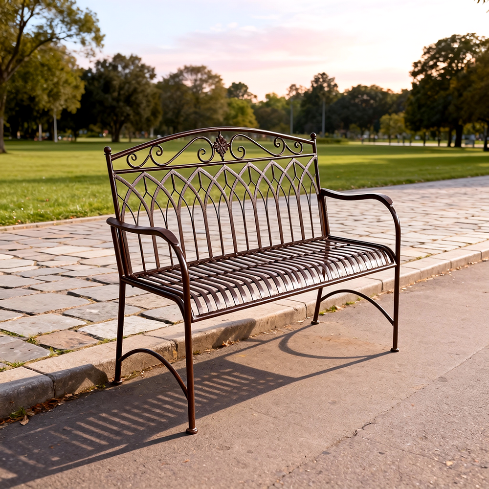 Eeeza Unique Gothic Design Outdoor Iron Frame Bench