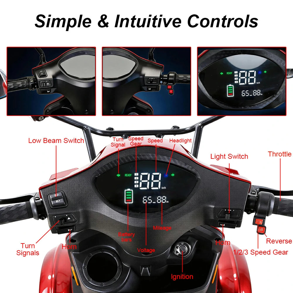 Eeeza 4-Wheel Electric Mobility Scooter with 3 Selectable Speed Modes and 500W Motor, 150kg Max Load