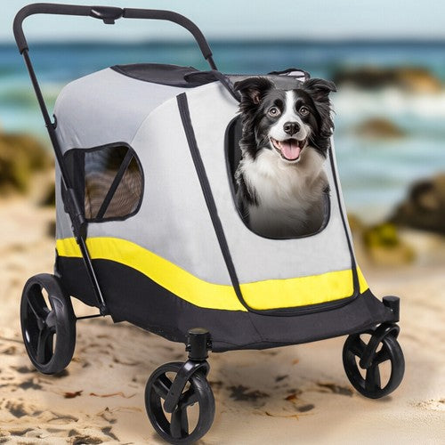 Large Folding Dog Stroller Pet Travel Carriage Stroller with Rain Cover