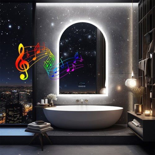 Arched LED Backlit Bathroom Mirror Music Bluetooth Speaker Vanity Mirror 3 Color