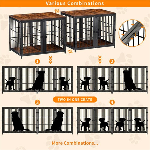 4 Doors Ultra Thicken Dog Crate Cage End Table Divided Dog Puppy Kennel f/ 2 Dog