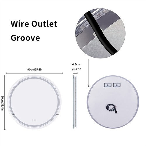 60/80/90CM Round LED Bathroom Mirror Dual Light Anti-fog Makeup Mirror