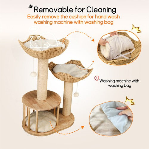 3-Tier Cat Tree Activity Tower Condo Furniture with Cozy Plush Cushion