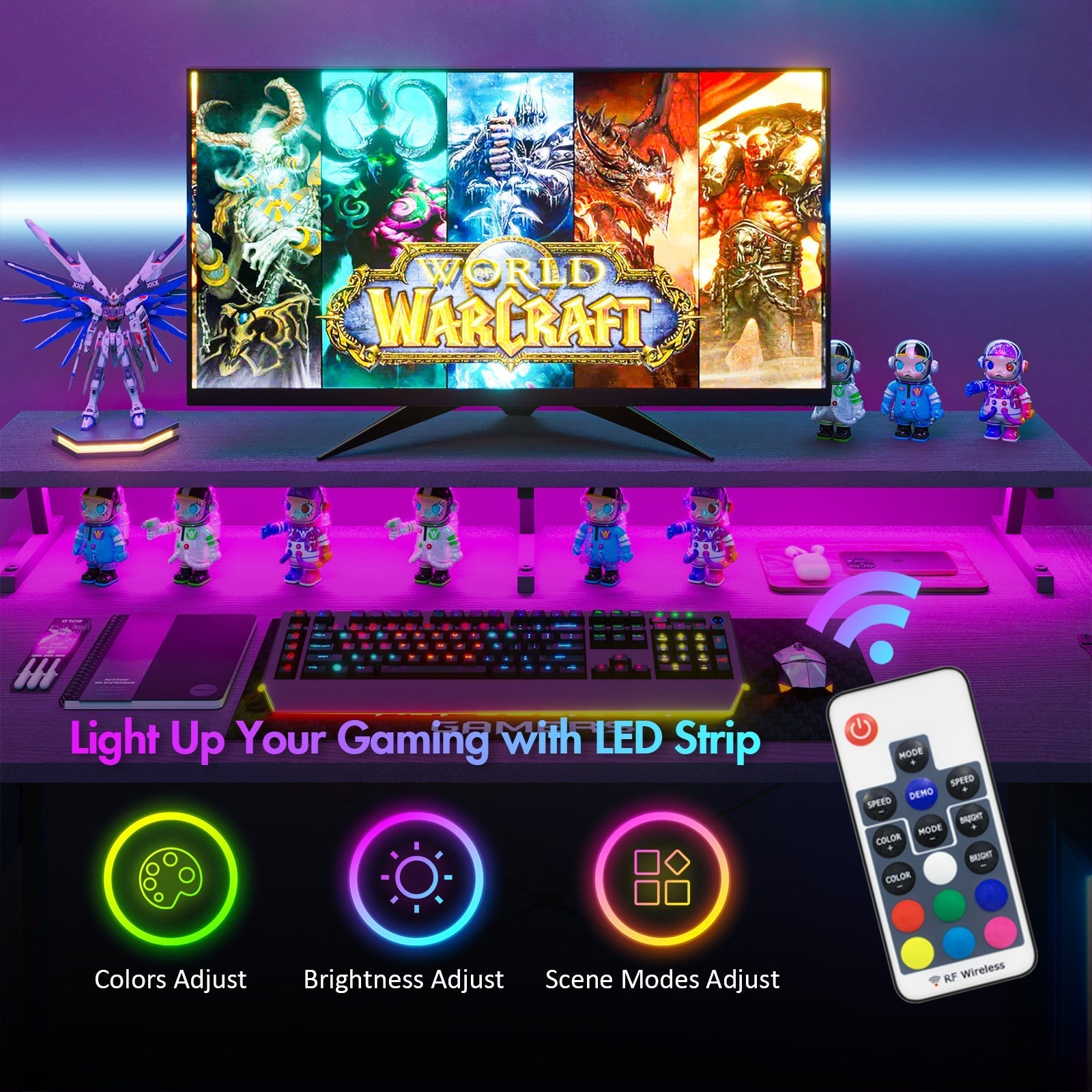 Advwin L Shaped Gaming Desk with LED Lights Black