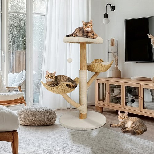Large Multi-Level Cat Tree Activity Tower Cozy Kitten Play House w/Plush Cushion