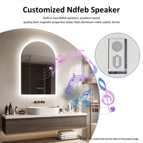 Arched LED Backlit Bathroom Mirror Music Bluetooth Speaker Vanity Mirror 3 Color