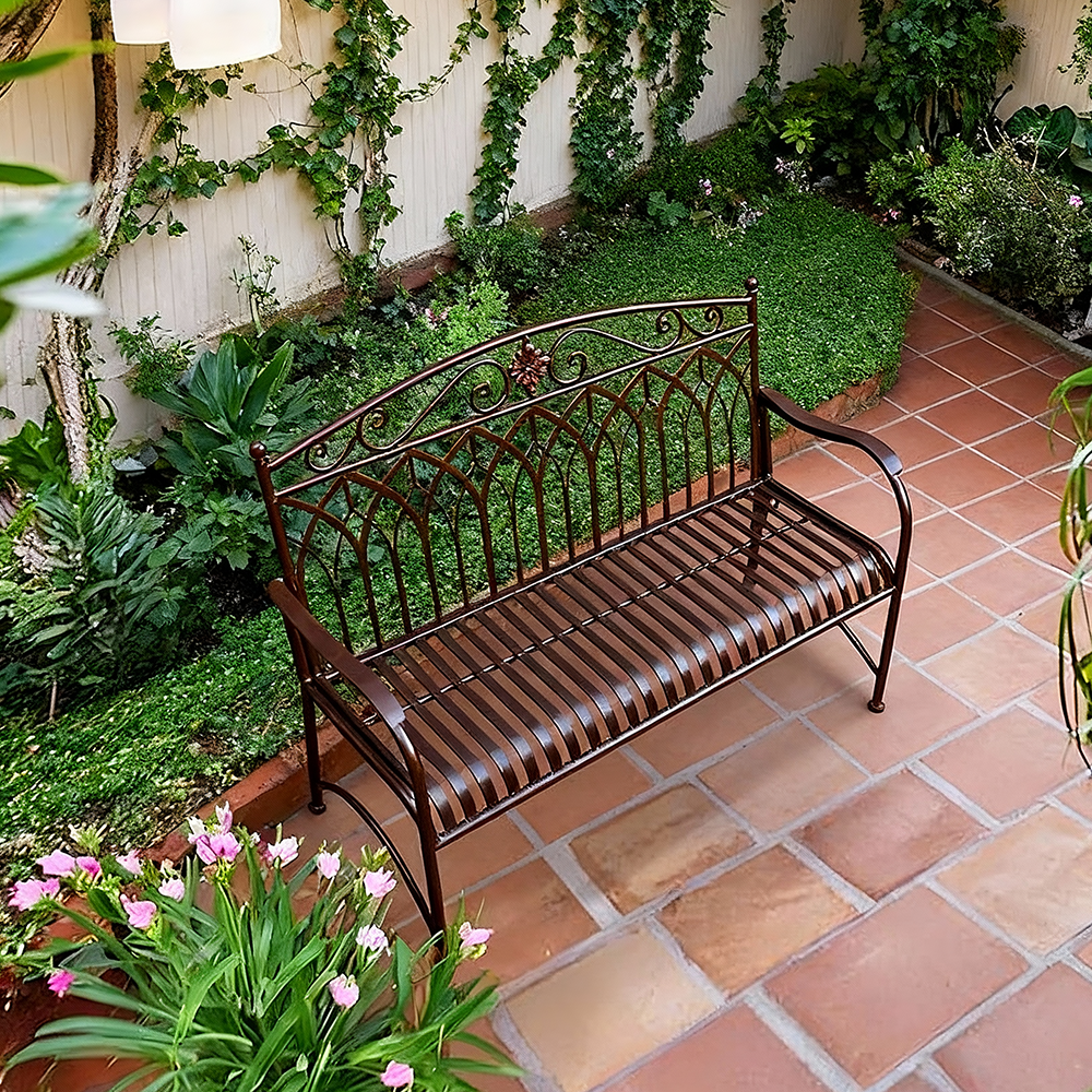 Eeeza Unique Gothic Design Outdoor Iron Frame Bench
