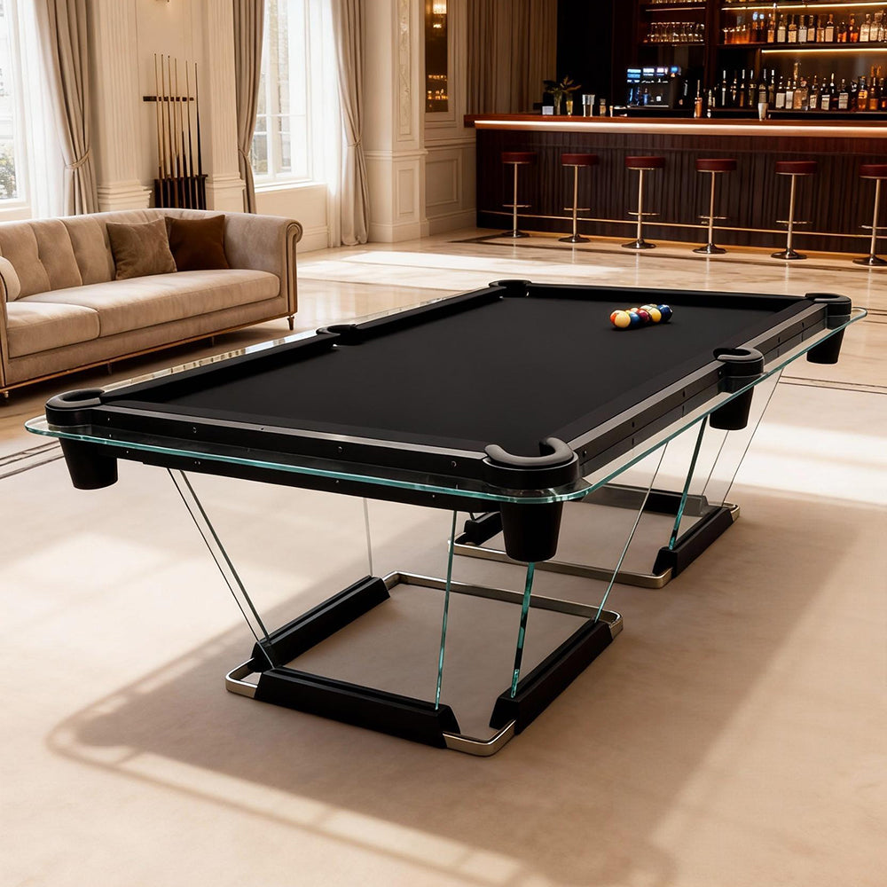 Eeeza Sleek and Stylish Billiard Table with Glass Leg Frame