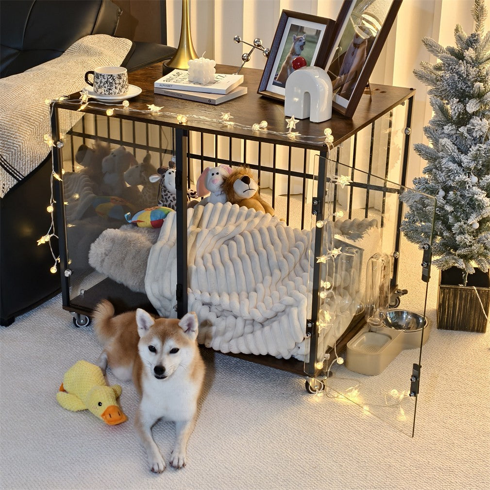 Strong Tempered Glass Dog Cage Furniture Side Table Dog Kennel