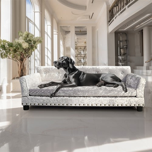 Deluxe Tufted Velvet Dog Sofa Bed Rivet Memory Foam Mattress Pet Dog Sofa Couch