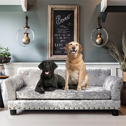 Deluxe Tufted Velvet Dog Sofa Bed Rivet Memory Foam Mattress Pet Dog Sofa Couch