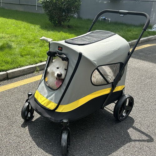 Large Folding Dog Stroller Pet Travel Carriage Stroller with Rain Cover