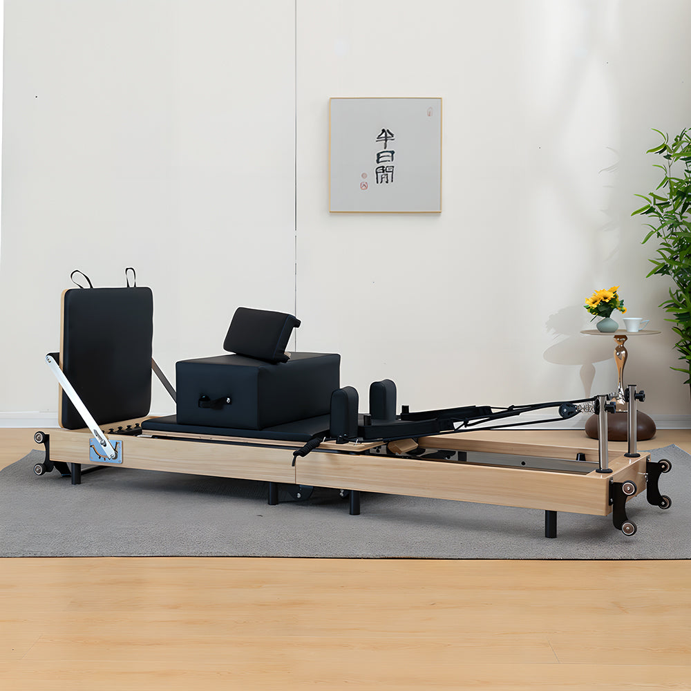 Eeeza Foldable Pilates Reformer for Home Workouts, Oak Wood, 6 Springs