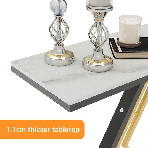 Solid Marble Console Table Entryway Table Hexagon Metal Frame Sofa Behind Table