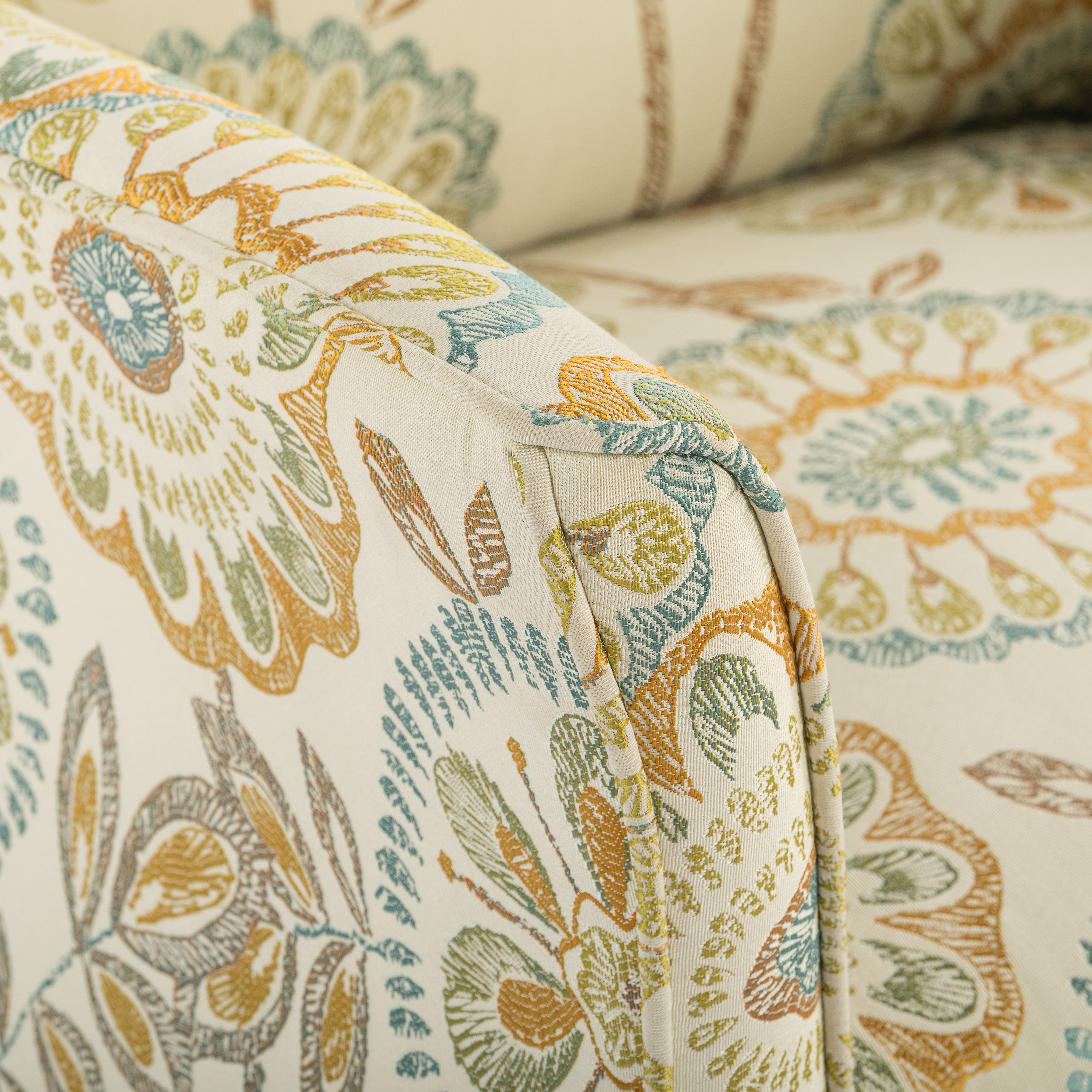 Vintage Floral Accent Armchair for Living Room, Fabric, Birch