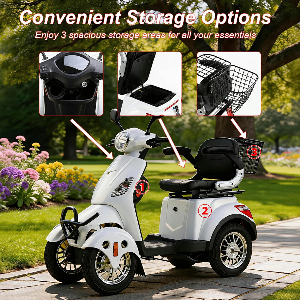 Eeeza 4-Wheel Electric Mobility Scooter with 3 Selectable Speed Modes and 500W Motor, 150kg Max Load