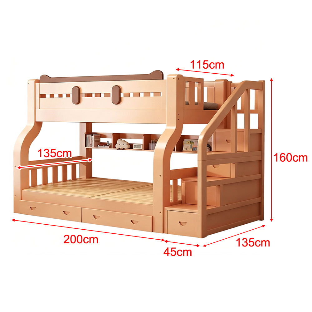 Eeeza Pine Wood Frame Bunk Bed Safety Rails Big Storage
