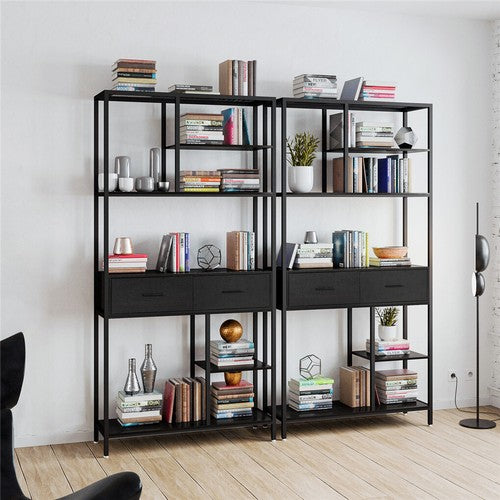 Tall Bookshelf Industrial Display Standing Shelf Units File Cabinet with Drawers
