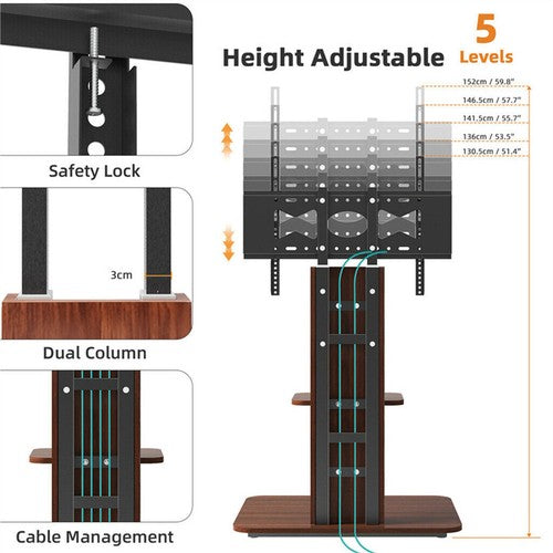 32-65" Unique Ergonomic Floor TV Stand Universal TV Stand Mount with Open Shelf