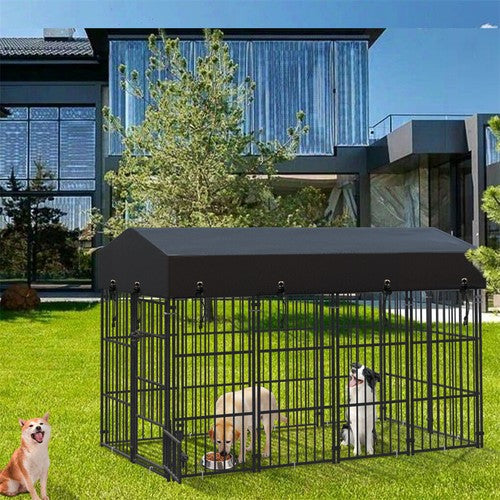 Upgraded Thicken Pet Dog Kennel Heavy Duty Metal Dog Cage House w/ Feeding Door
