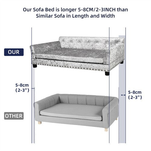 Deluxe Tufted Velvet Dog Sofa Bed Rivet Memory Foam Mattress Pet Dog Sofa Couch