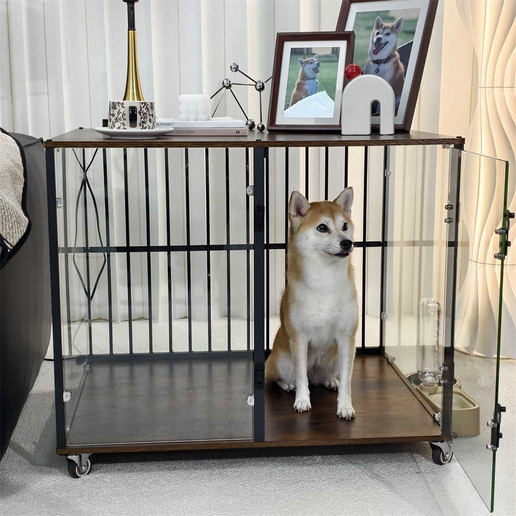 Strong Tempered Glass Dog Cage Furniture Side Table Dog Kennel