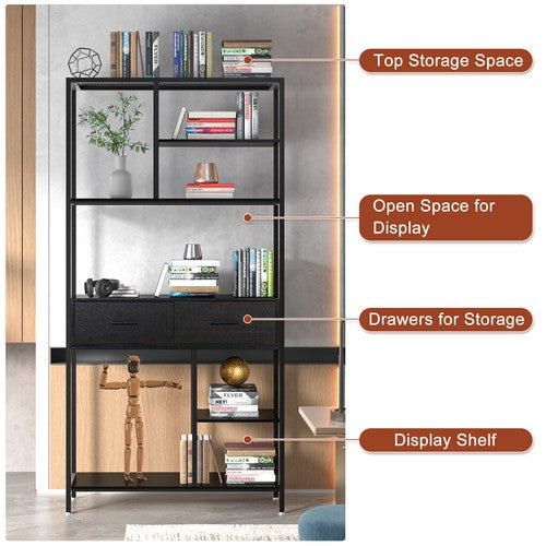 Tall Bookshelf Industrial Display Standing Shelf Units File Cabinet with Drawers