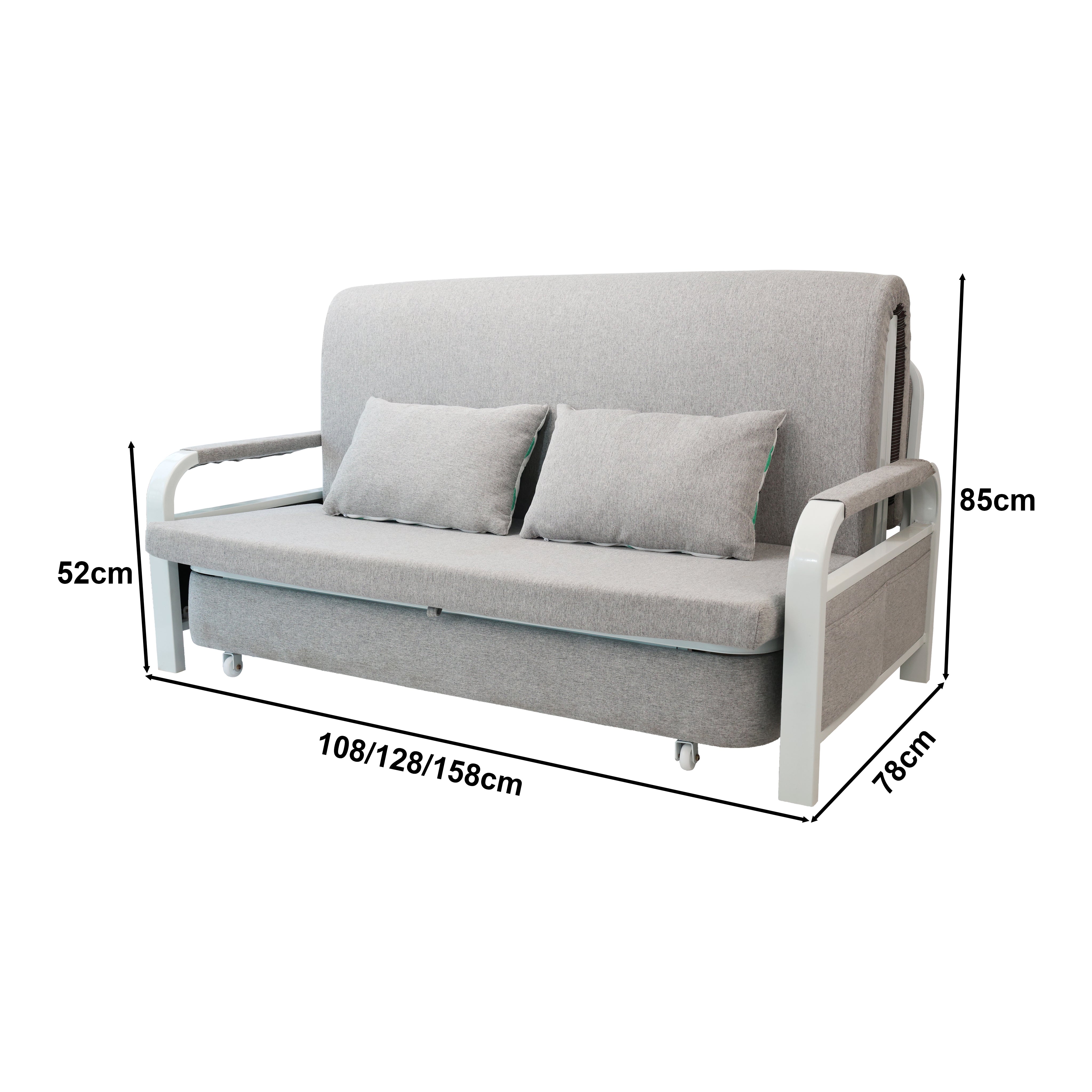 Eeeza Convertible Sofa Bed with Pillows, Side Pockects and Storage Compartment, Carbon Steel and Linen Cotton