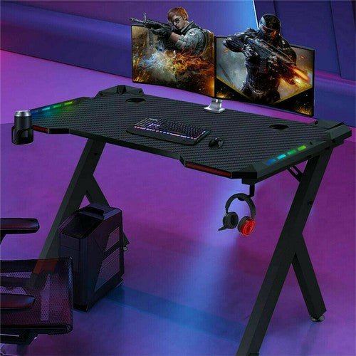 Gaming Desk Computer Table PC Laptop RGB LED Lights Racing Gamer Workstation 40"