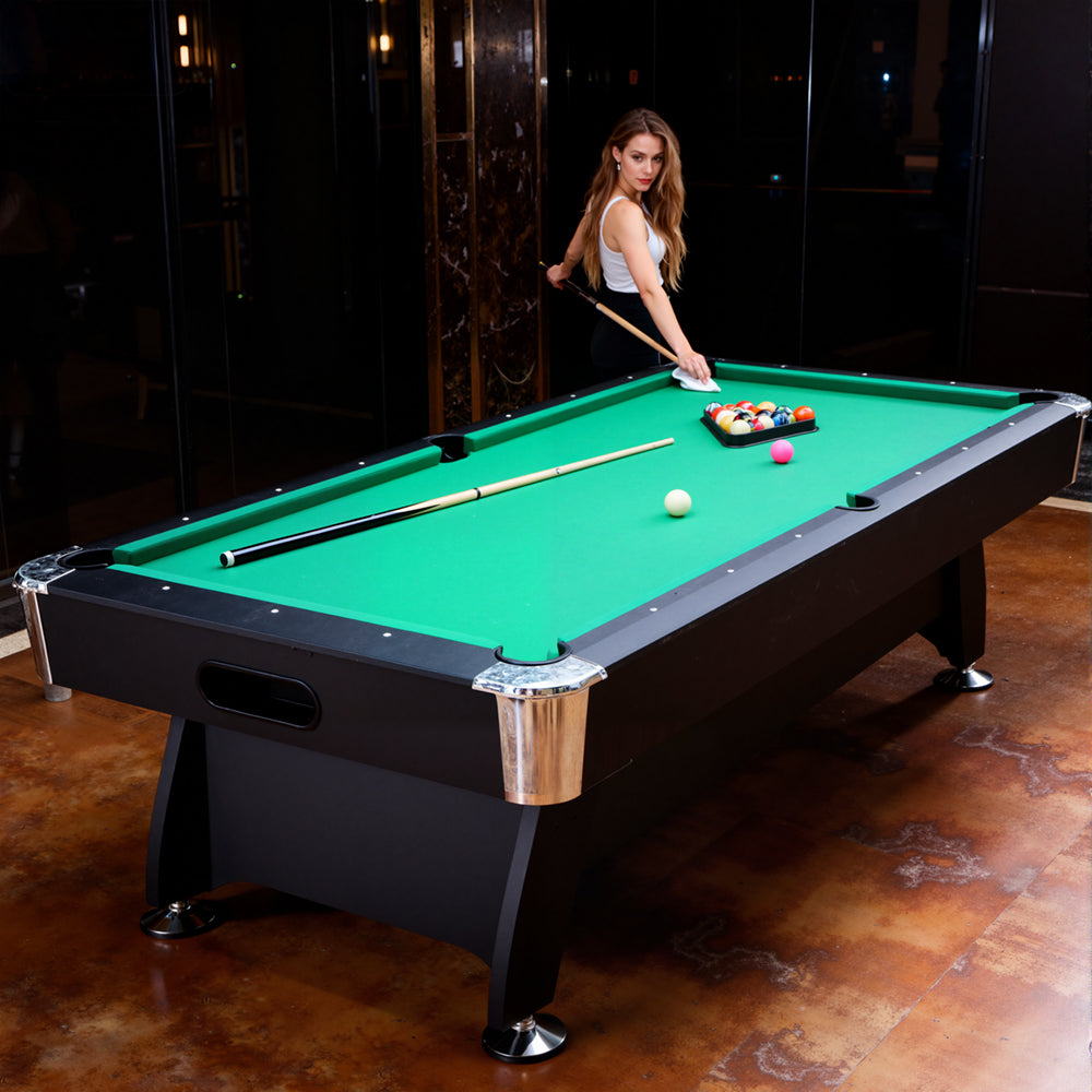 7Ft Billiard table（GREEN），Velvet tablecloth ，with accessories, including 1 set of balls, 2 poles, 1 tripod, 1 brush