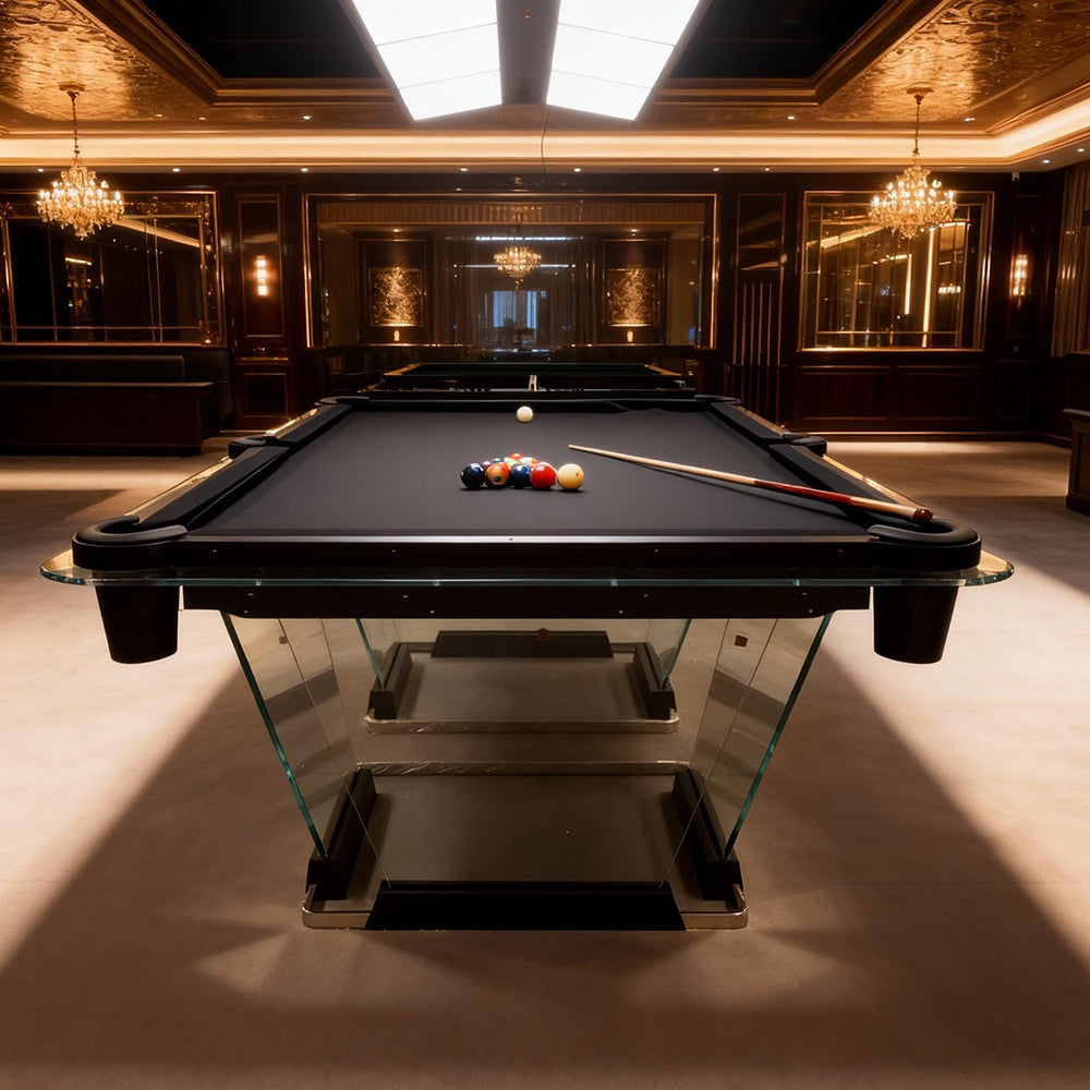 Eeeza Sleek and Stylish Billiard Table with Glass Leg Frame