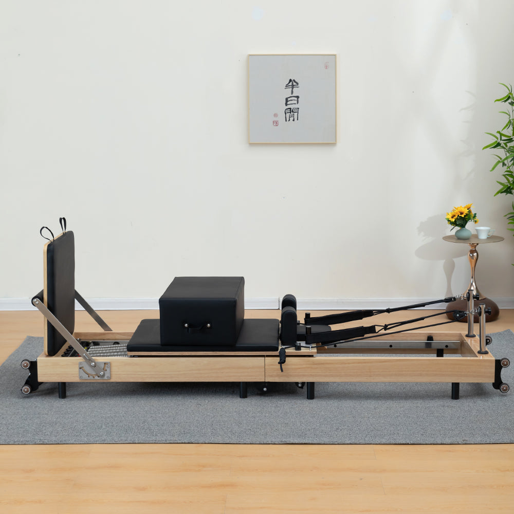 Eeeza Foldable Pilates Reformer for Home Studio, Oak Wood, 6 Springs
