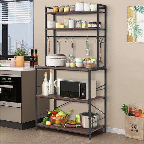 5Tier Kitchen Baker's Rack Utility Storage Shelf Microwave Oven Stand w/ 10Hooks