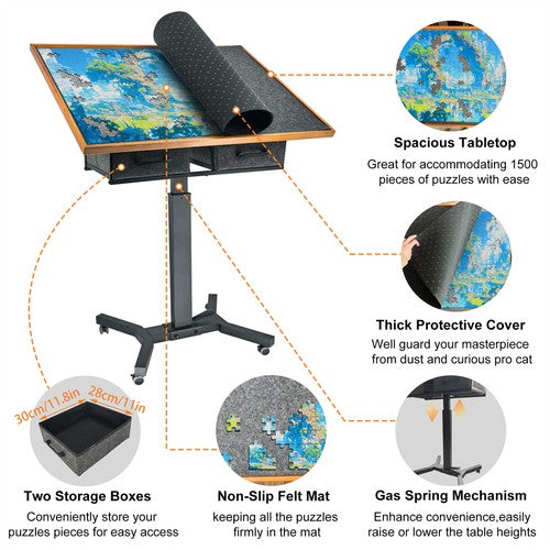 1500 Piece Jigsaw Puzzle Table 4 Adjustable Angle with Cover & 2 Storage Drawers
