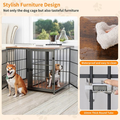 4 Doors Ultra Thicken Dog Crate Cage End Table Divided Dog Puppy Kennel f/ 2 Dog