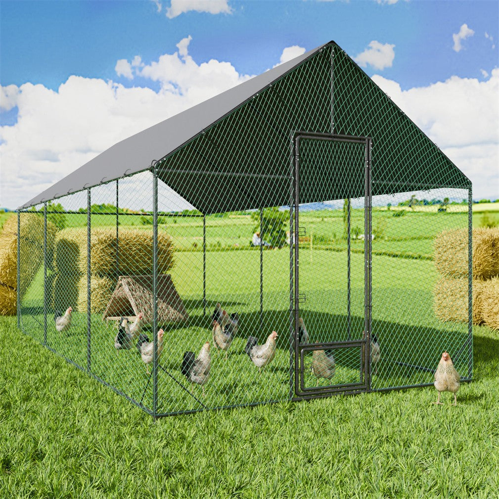 Sturdy Chicken Coop Walk-in Chicken Run Coop Metal Frame 2.7M Height