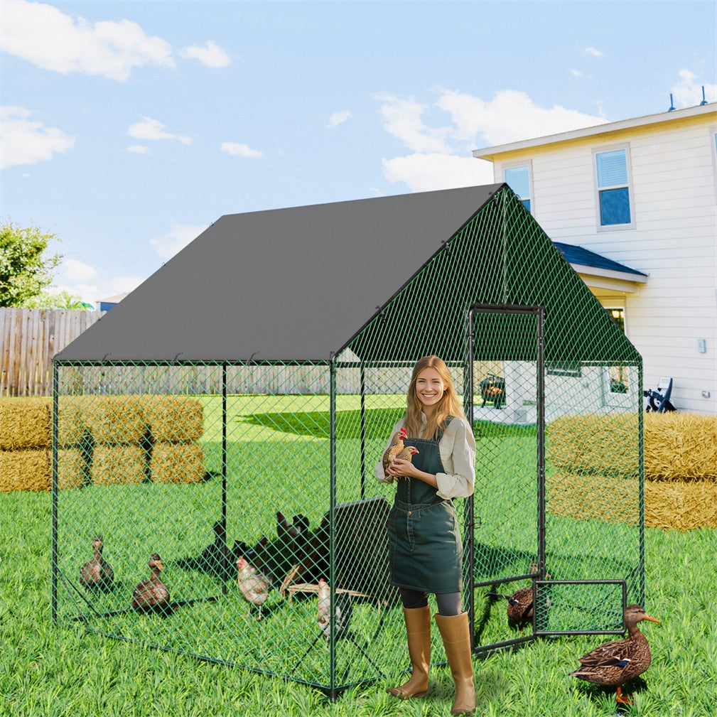 Sturdy Chicken Coop Walk-in Chicken Run Coop Metal Frame 2.7M Height