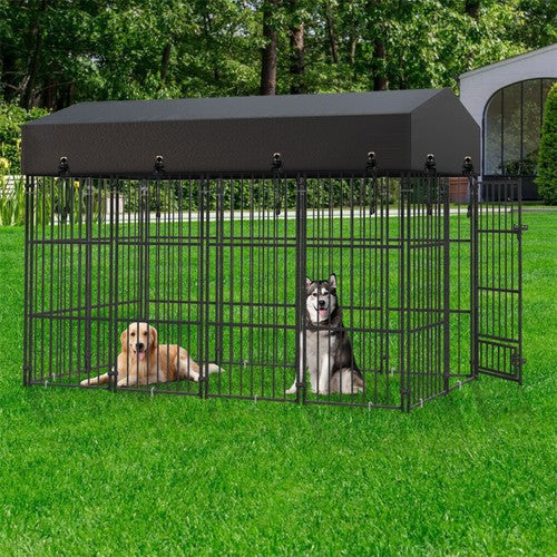 Upgraded Thicken Pet Dog Kennel Heavy Duty Metal Dog Cage House w/ Feeding Door