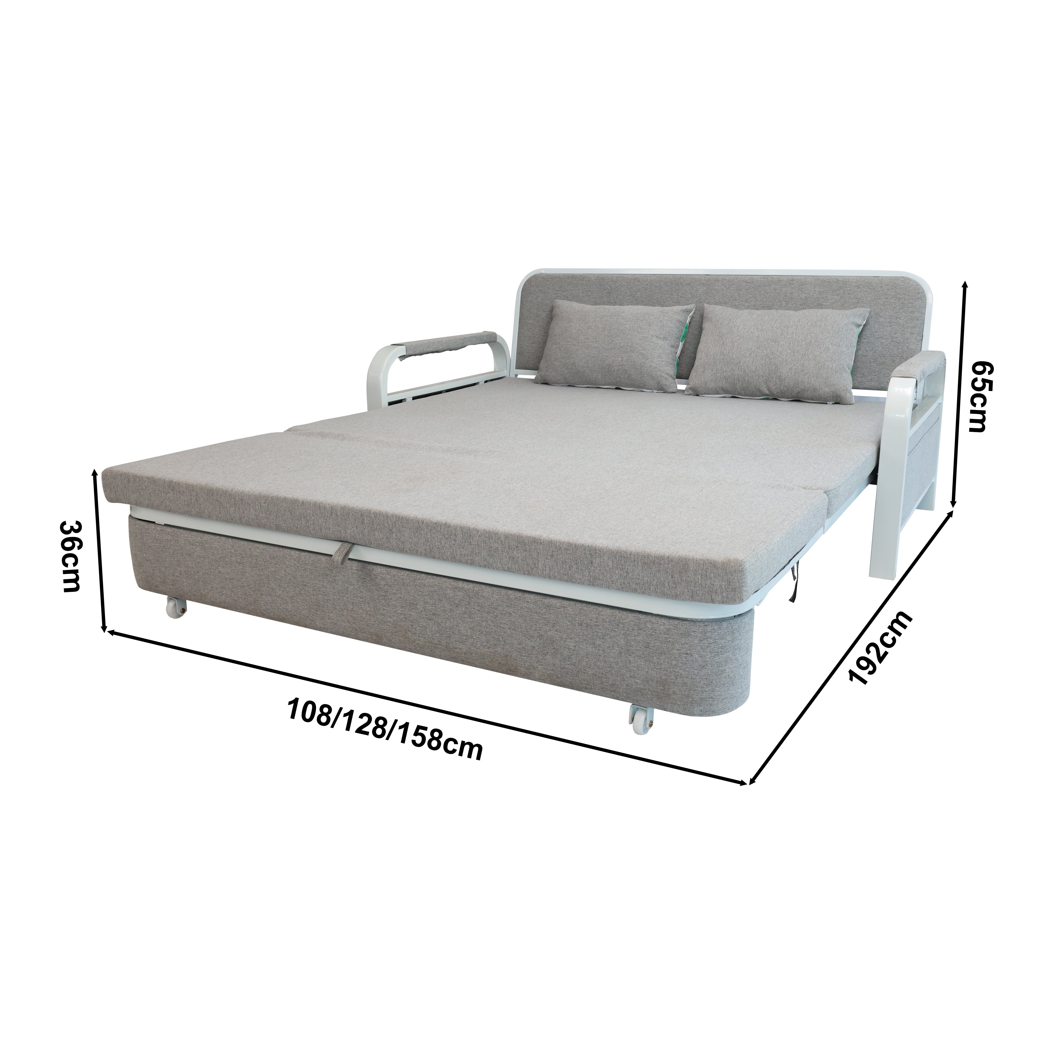 Eeeza Convertible Sofa Bed with Pillows, Side Pockects and Storage Compartment, Carbon Steel and Linen Cotton